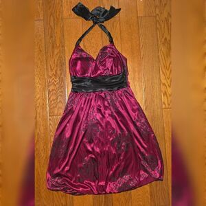 Y2K Vintage Trixxi Burgundy & Black Halter Babydoll Dress